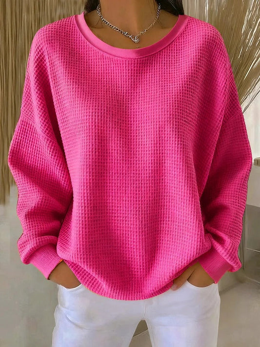 Damski sweter waflowy z okrągłym dekoltem