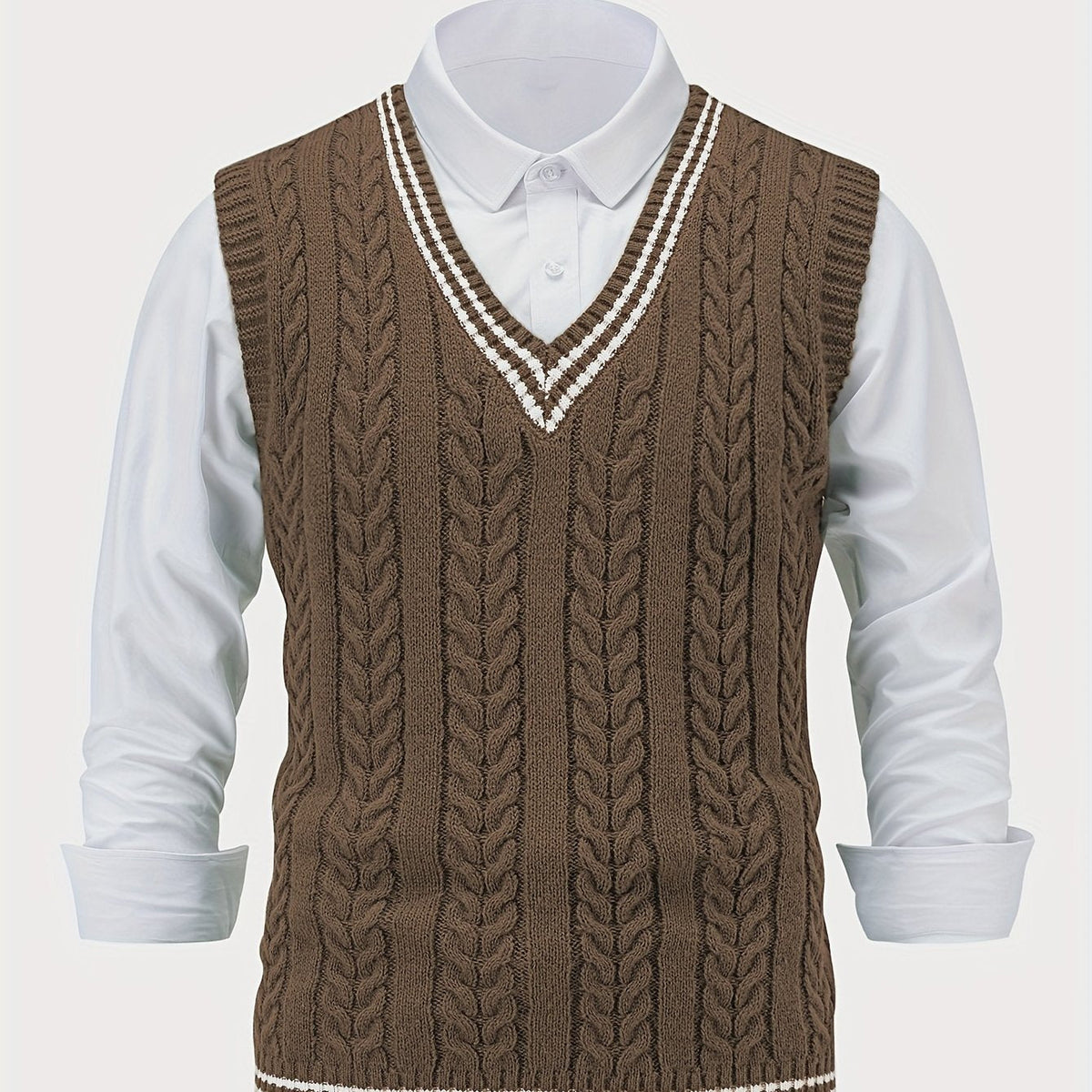 Gideon | Sweter-kamizelka z dekoltem w serek i splotem kablowym 12