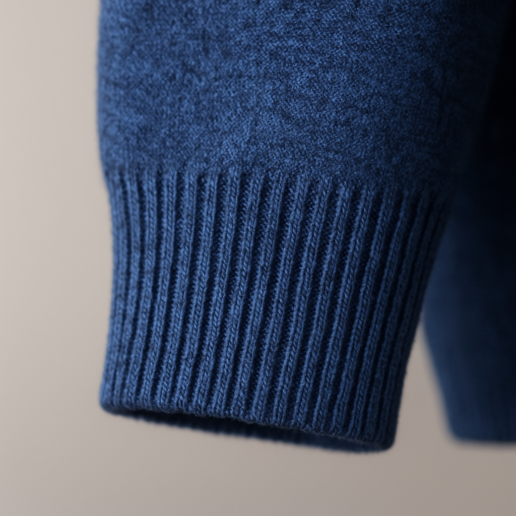 Męski sweter z szalowym kołnierzem i guzikiem