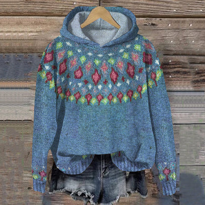 Damski sweter z kapturem we wzór norweski