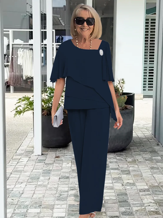 Audrey | Elegancki damski wieczorowy komplet składający się z bluzki i spodni 1