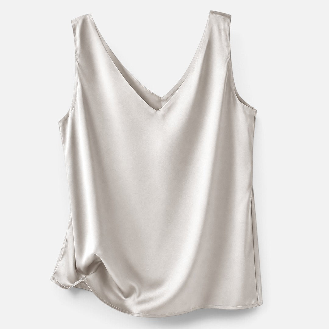 Damski Top Na Ramiączkach Satynowy Z Dekoltem V Elegancki