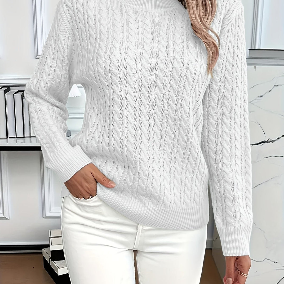 Faye | Sweter z okrągłym dekoltem i splotem kablowym 12
