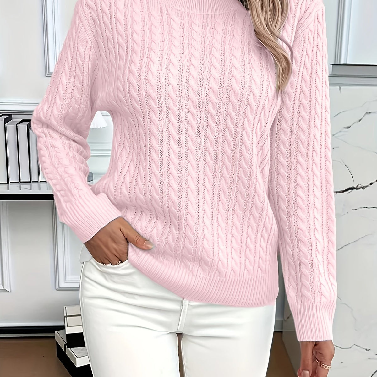 Faye | Sweter z okrągłym dekoltem i splotem kablowym 13