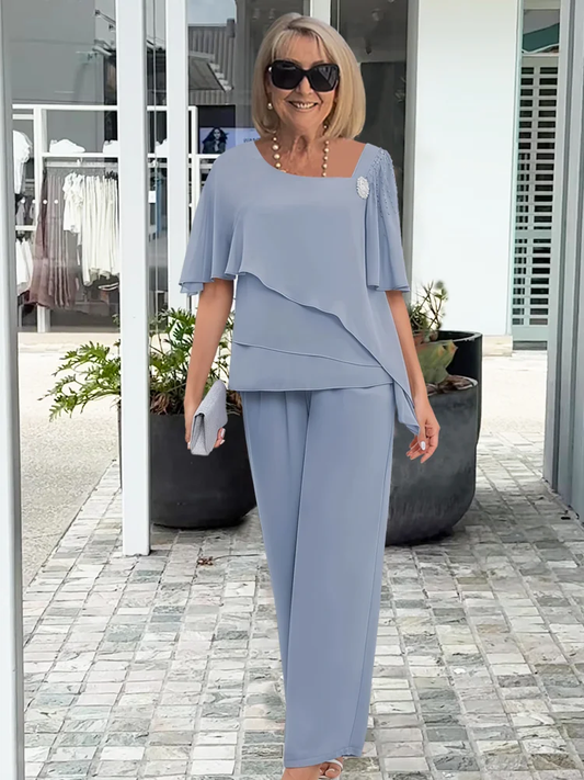 Fioletowy | Elegancki, letni komplet damski 0