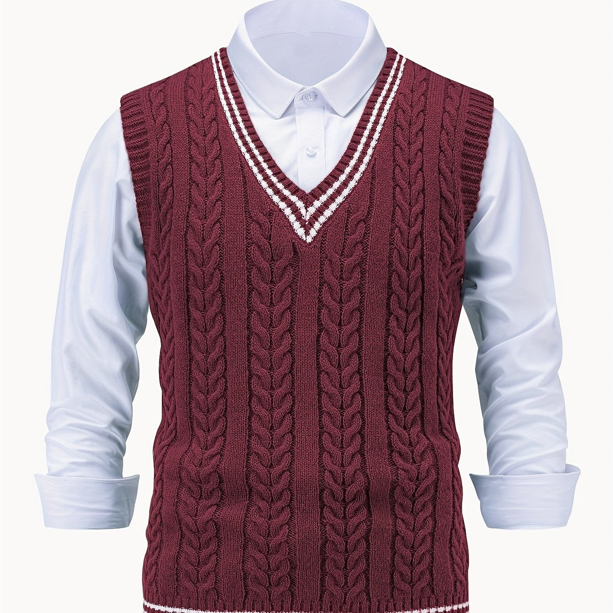 Gideon | Sweter-kamizelka z dekoltem w serek i splotem kablowym 10