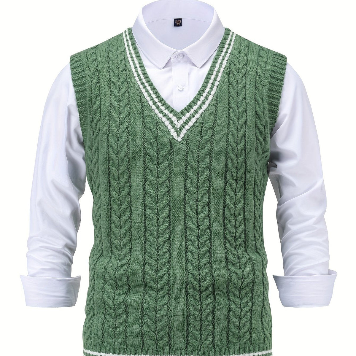 Gideon | Sweter-kamizelka z dekoltem w serek i splotem kablowym 7