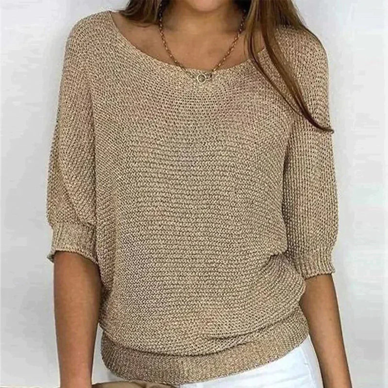 Damski sweter dzianinowy z dekoltem w łódkę