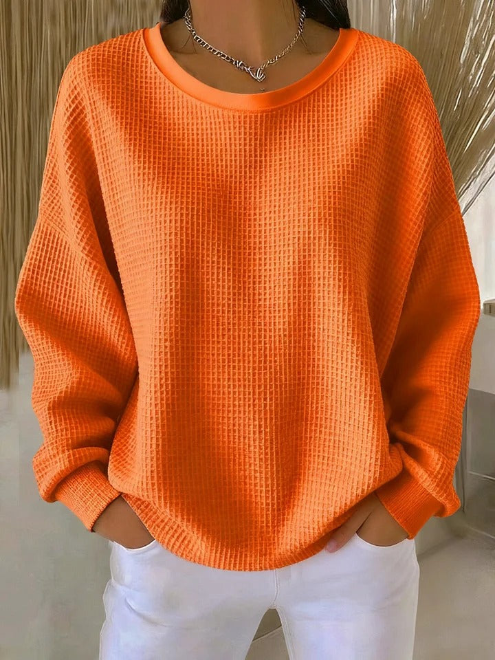 Damski sweter waflowy z okrągłym dekoltem