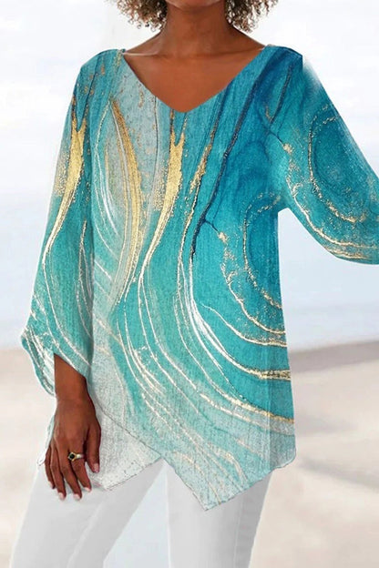 Damska bluzka z dekoltem V i rękawem 3/4