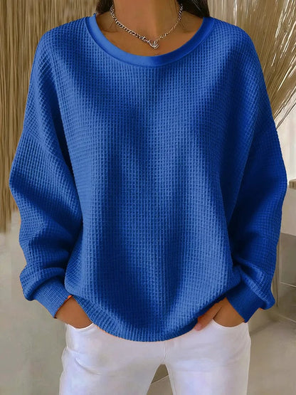 Damski sweter waflowy z okrągłym dekoltem